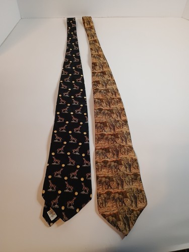 2 Endangered Species Silk Necktie Vintage Wolf & African Elephant - Picture 6 of 10