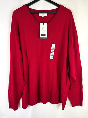 NEW Turnbury Red 100% Extra Fine Merino Wool Biella Yarn Sweater Big Man 3XB