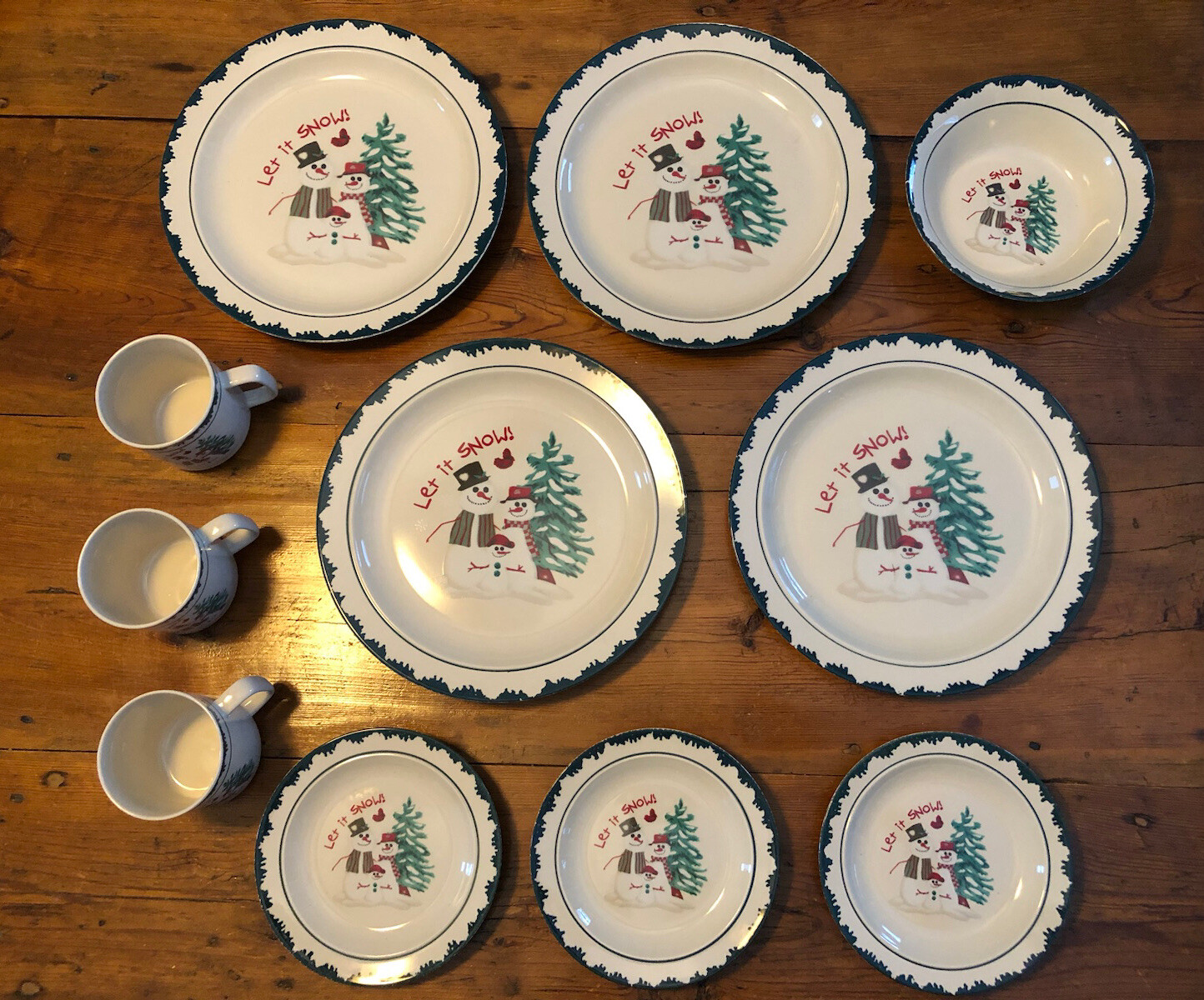 Set Of 11 Pieces Holiday Dishes Snowman Family Christmas Dinnerware  eBay