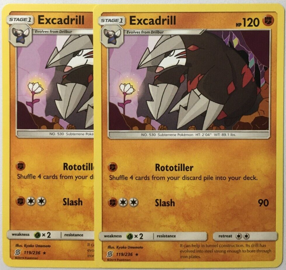 POKEMON 2X EXCADRILL 119/236 UNIFIED MINDS RARE NEAR MINT