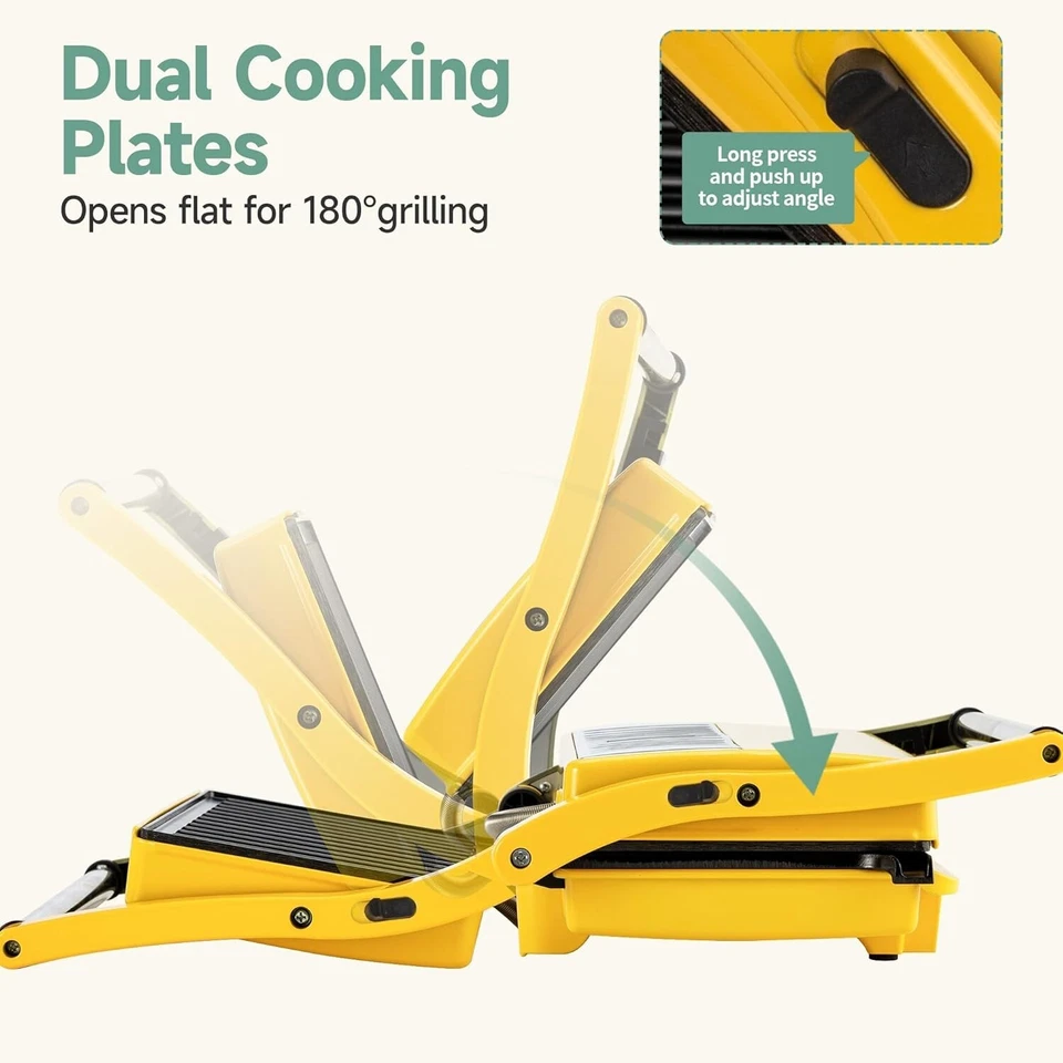 Пресс-гриль SUSTEAS Panini — устройство для приготовления сэндвичей с антипригарной варочной пластиной желтый - Изображение 4 из 4