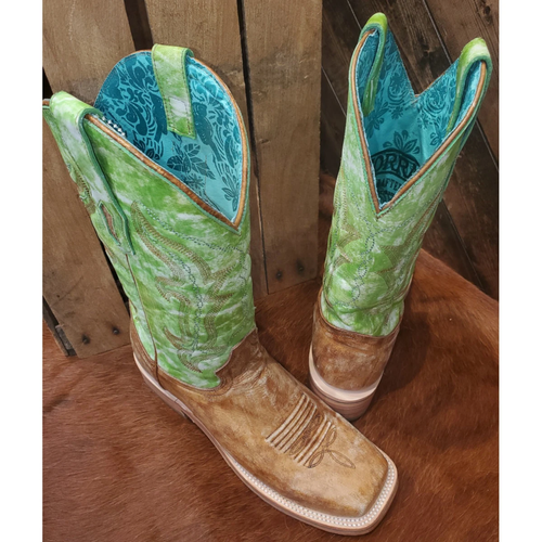 Corral Women's Sand Green Embroidery Western Boots - Wide Square Toe