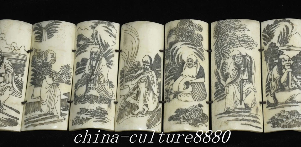 28,3"" Hueso Antiguo 18 Dieciocho Arhats Rohan Lohan Arhat Damo Buda Libro Estatua Foto 3 de 4