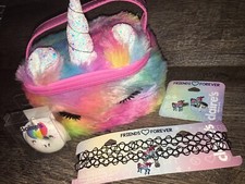 Claire  s Plush Unicorn Cosm Bag Bff Necklace Lipgloss Jewelry Lot Valentines