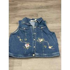 Vintage 90 s 00 s Y2K Susan Bristol Denim Vest floral embroidery cottagecore