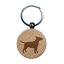 Bull Terrier Dog Solid Engraved Wood Round Keychain Tag Charm