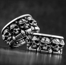 Men's Rock Skull Ring Vintage Big Round Skull Ring Punk Biker Cool Retro Band