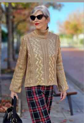 ZARA NEW WOMAN FOLIENPULLOVER MIT ZOPFMUSTER GOLD GRÖSSE S REF. 6771/144