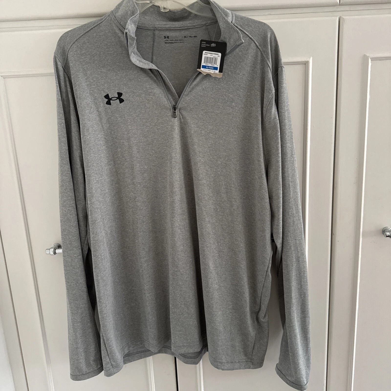 Under Armour Gray T Shirt 1/2 Zip Tech Pullover Long Sleeve Men's XL