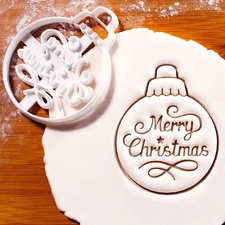 Merry Christmas Bauble Cookie Cutter - Xmas Tree globe bubble ornament festive