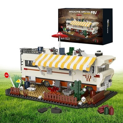 Apocalypse Survival RV Building Blocks Set - Post-Apocalyptic Van Toy 1054 Pcs