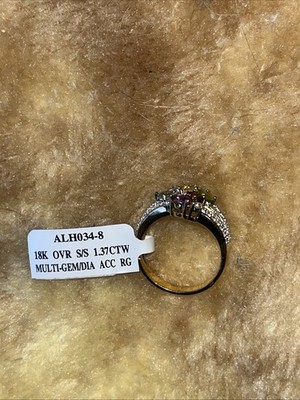18k Gold OVR Sterling Silver 1.37CTW Multi-Gem/Diamonds