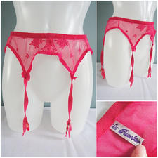 Vintage Suspender Belt 1980s Red Lace Stockings Garter Clip Ladies Panole 80s
