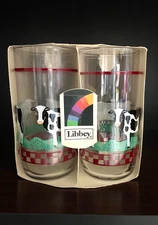 Set of 4 Vintage Libbey Cow in Pasture Drinking Glasses 18 oz. in Slip Box