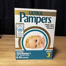 Vintage1981 Ultra Pampers Small 6-14 Lbs Babies Pack Of 3 Cardboard Box New Seal