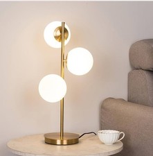 Modern Gold Globe Table Lamp Mid Century 3-Light Desk Lamp with Milk White Glass