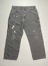 Vintage Carhartt Carpenter Pants 36x32 Made in Mexico Grey Canvas Paint Splatter