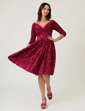 UNIQUE VINTAGE BURGUNDY SEQUIN MARCELINE SWING DRESS - SZ M - NEW