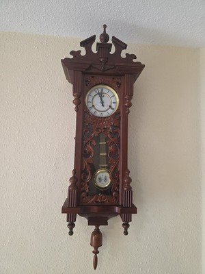 R&A  Wind Up Movement Wood & Glass Pendulum Wall Clock  Fully Functional