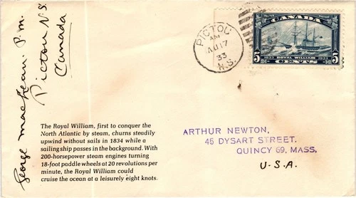 1933 Canada #204 5 Cent Royal William First Day Cover Signed by Postmaster AO