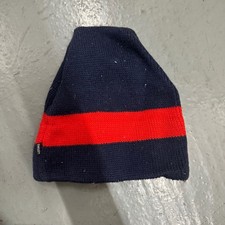 Vintage Smiley Unisex Beanie Hat OS Navy Blue Preowned Wool Striped USA Made