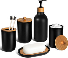 Black Bathroom Accessories Set 5 Pcs, Matte Black Bathroom Accessories, Plastic