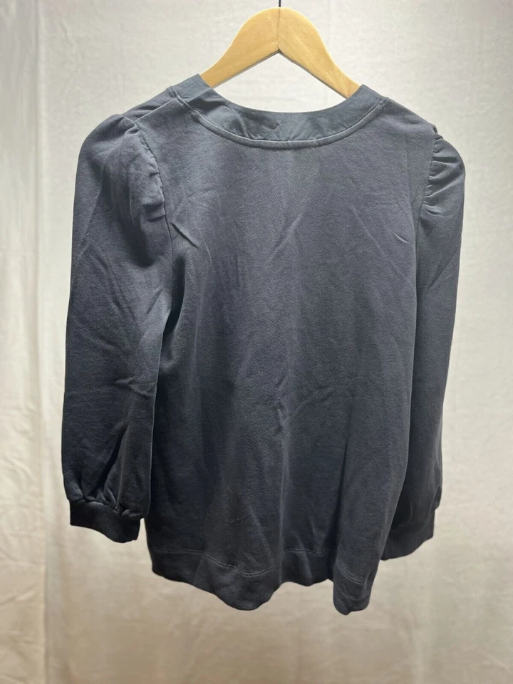 Loft Sweatshirt Women's Size S Dark Gray V Neck Puff Sleeve Pullover Winter - Image 2 of 4