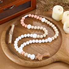 Baby Rosary Baptism Gift Silicone God Bless First Rosary Cross Khaki Square
