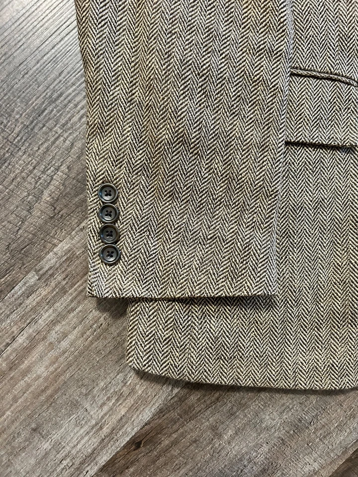 J Crew Ludlow slim beige brown herringbone linen blazer sport coat jacket 40R - Image 3 of 4
