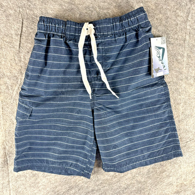NEW Kanu Surf Boys Swim Trunks L 7 Navy White Stripes Mesh Cargo Quick Dry