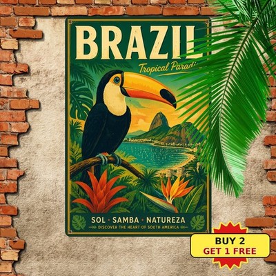 Brazilian Style Retro Art Painting Travel Poster Culture Metal Tin Sign Plaque