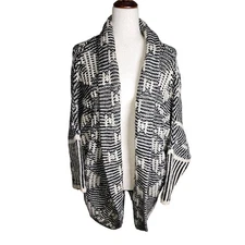 Taylor & Sage Black & White Pattern Textured Split Back Cardigan Sweater Large 