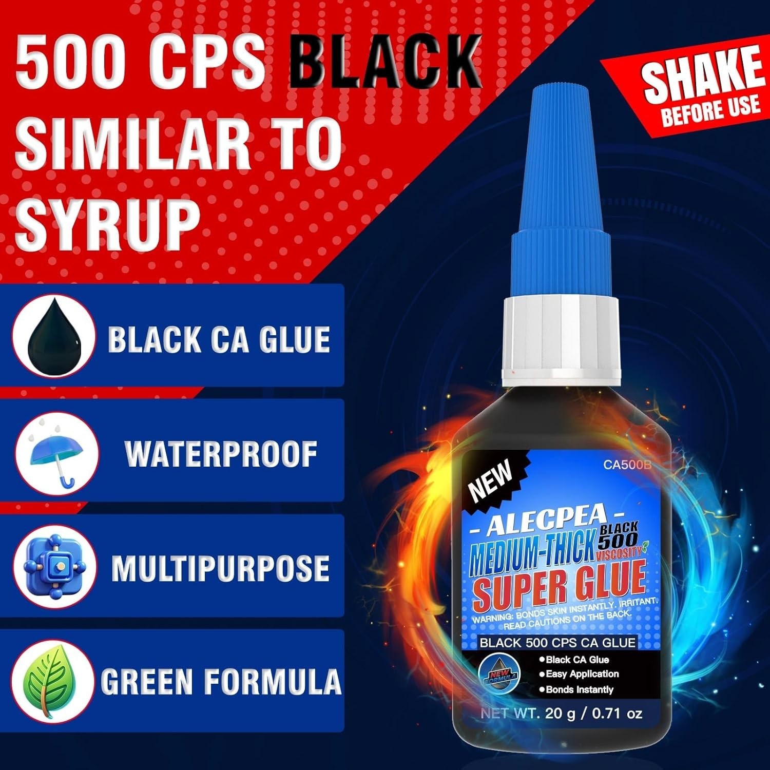 20g Black Medium-Thick CA Glue (500 CPS),Premium Cyanoacrylate Super Glue for...