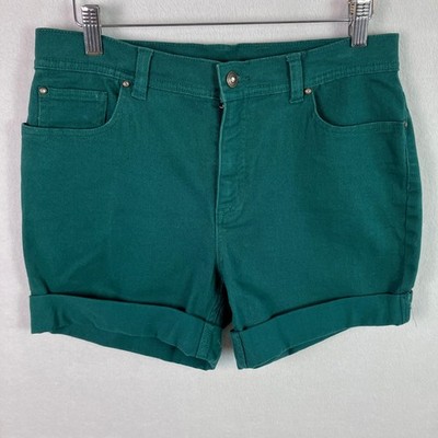 Level Eight Cuffed 5-Pocket Shorts Women's Size 12 Green Rhinestone Hardware