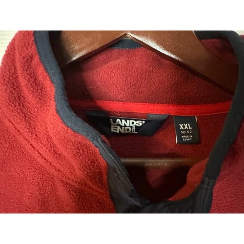 Lands' End men's Heritage Colorblock Red Navy Snap Neck Pullover Fleece XXL image 3