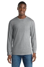 Port & Co PC61LSP Men's POCKET Long Sleeve T-Shirt Soft 6.1 oz Cotton Tee