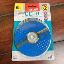 Maxell Color CD-R 5 Pack 80 Min 700MB Recordable Discs New Sealed 48X