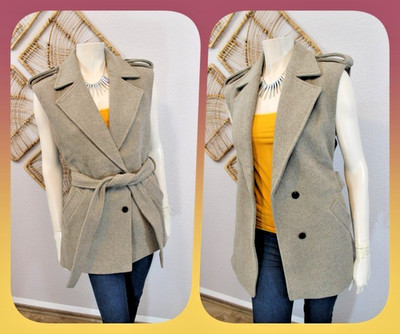   Vero Moda  trendiger Trenchcoat Mantel ohne Arm Weste Wolle Mix 38 40 grau 