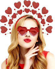 Red Heart Headband Valentines Day Headband and Heart Sunglasses with Red Pink He
