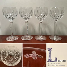 Vintage Set of 4 WATERFORD CRYSTAL Lismore Hocks Goblets/Wine Glasses IRELAND