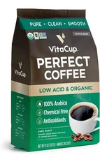Vita Cup Perfect Coffee Beans Organic & Fair Trade Low Acid - Dark Roast 10oz