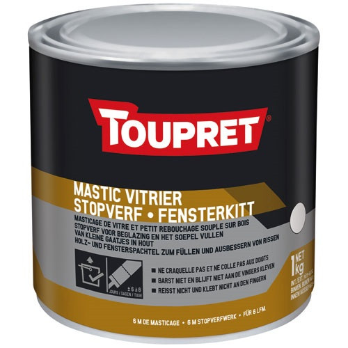 TOUPRET Mastic vitrier blanc 1kg stoppe les fuites d'air des vitres