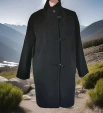 Marks and Spencer Women's Black Wool Coat Size 14 Toggle Buttons 