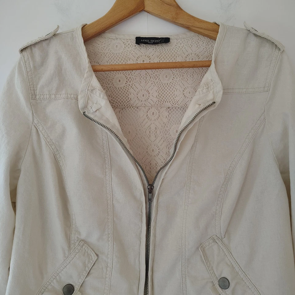 Chaqueta Level Eight para mujer talla 2X mezcla de lino ganchillo manga kimono boho cottage  Foto 3 de 4