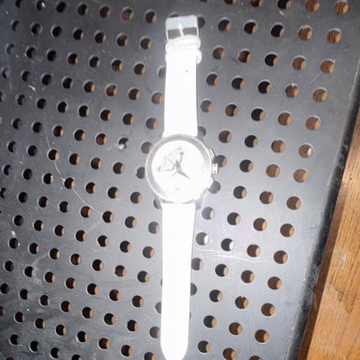 Men s Michael Jordan Analog Wristwatch White Faux Leather Strap Silver 