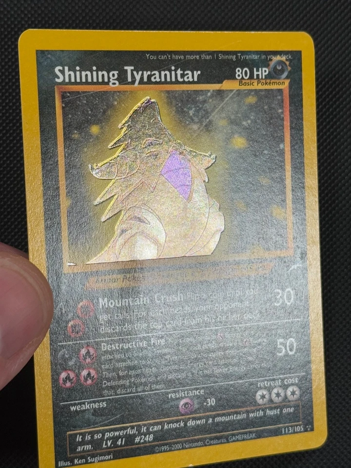 Shining Tyranitar 113/105 HOLO Pokémon Card WOTC Neo Destiny Unlimited Holo Rare - Image 2 of 4