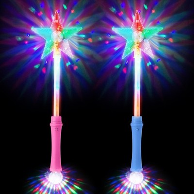 3  Pink 3 Blue Flashing Star Wands LED Glow Sticks Light Up Baton Stars Wand
