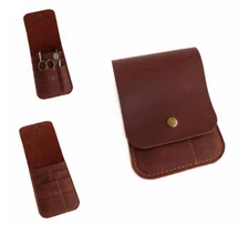 storage bag for Nail clipper Tweezer scissors set cow Leather pocket brown H819