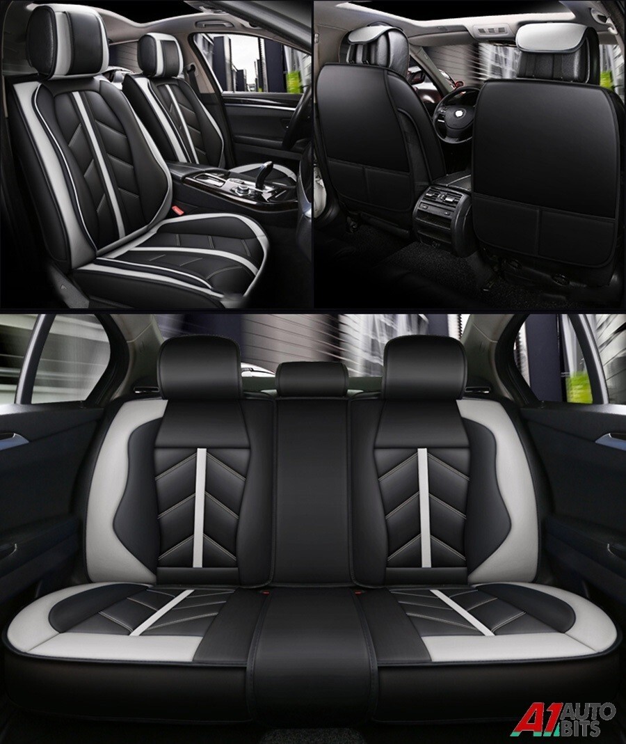 Grey Black PU Leather Full Set Car Seat Covers Padded Protectors For Land Rover