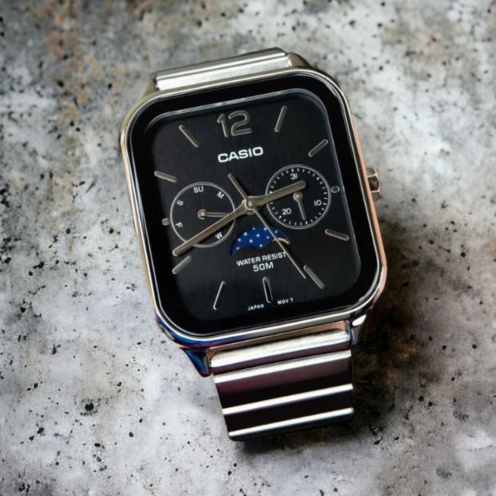 Casio MTP-M305D-1A | Moonphase Square Analog Watch | Stainless